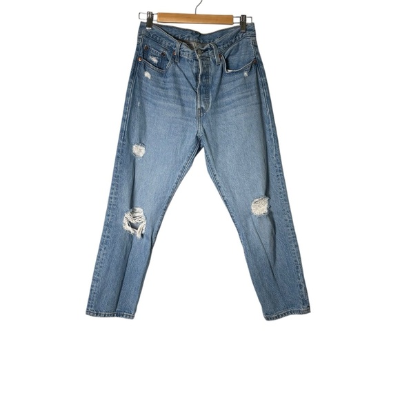 Levi’s Women 501 Button Fly Distressed Denim Jeans- Size 28 - Picture 1 of 8